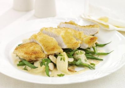 Pan Fried Turkey Steaks with Cider, Apple & Flaked Almond